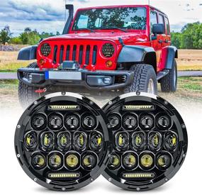 img 4 attached to 🚙 Jeep Wrangler Led Headlight: 7 Inch Round Headlights, DRL, H4 H13 Adapter - 2PCS (Black)