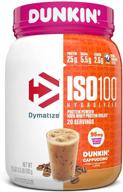 dymatize iso100 гидролизат 100% сывороточного изолятный протеиновый порошок - вкус данкин капучино, 25 г белка, 95 мг кофеина, 5.5 г всаа, без глютена, быстрое усвоение, легкая переваримость, 20.8 унции - повысьте эффективность тренировки. логотип