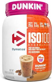 img 4 attached to Dymatize ISO100 гидролизат 100% сывороточного изолятный протеиновый порошок - Вкус Данкин Капучино, 25 г белка, 95 мг кофеина, 5.5 г ВСАА, без глютена, быстрое усвоение, легкая переваримость, 20.8 унции - Повысьте эффективность тренировки.