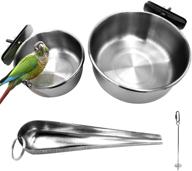 🐦 premium 2 pack stainless steel bird food dish with cage clamp holder + bonus bird stand toy - perfect for parrots, conures, cockatiels, lovebirds, budgies, and chinchillas logo