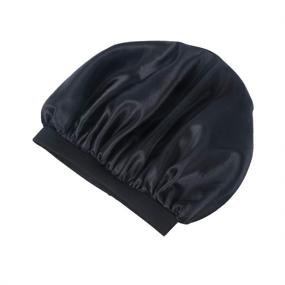 img 1 attached to 🎀 Soft Satin Reversible Sleep Cap for Women - Adjustable Night Cap for Sleeping Hair - Salon-Grade Bonnet Cap (Black, 2 Pieces)