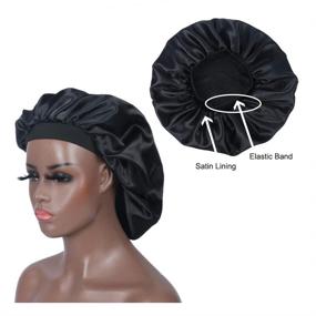 img 3 attached to 🎀 Soft Satin Reversible Sleep Cap for Women - Adjustable Night Cap for Sleeping Hair - Salon-Grade Bonnet Cap (Black, 2 Pieces)