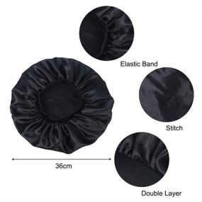 img 2 attached to 🎀 Soft Satin Reversible Sleep Cap for Women - Adjustable Night Cap for Sleeping Hair - Salon-Grade Bonnet Cap (Black, 2 Pieces)