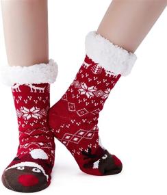 img 4 attached to Fuzzy Slipper Socks for Kids 5-9 🧦 Years – Cozy Knit & Plush, Anti-Slip Christmas Socks