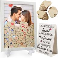 lotfancy wedding guest book alternative: rustic heart drop frame with stand, 87 wooden hearts and 2 pens - perfect reception decoration and gift for baby shower, birthday, graduation logo