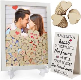 img 4 attached to LotFancy Wedding Guest Book Alternative: Rustic Heart Drop Frame with Stand, 87 Wooden Hearts and 2 Pens - Perfect Reception Decoration and Gift for Baby Shower, Birthday, Graduation