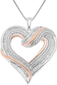 img 2 attached to Sterling Silver Open Heart Pendant with 1/2 CTTW Diamond, in Two-Tone Style - JewelExclusive