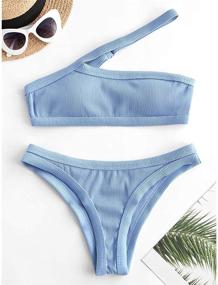 img 3 attached to ZAFUL Ribbed Bandeau Bikini Set: Women's Cut Out One Shoulder Two Piece Swimsuit