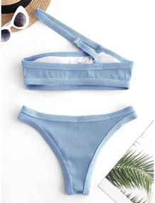 img 2 attached to ZAFUL Ribbed Bandeau Bikini Set: Women's Cut Out One Shoulder Two Piece Swimsuit