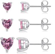 💖 sterling silver heart cz stud earrings set - hypoallergenic cartilage piercing studs for women and girls - 3 pairs in 2mm, 3mm, 4mm, and 5mm sizes logo