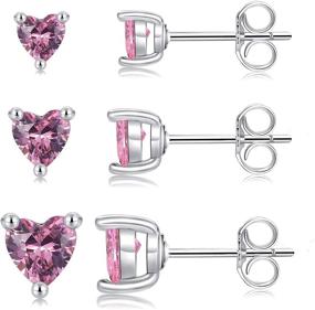 img 4 attached to 💖 Sterling Silver Heart CZ Stud Earrings Set - Hypoallergenic Cartilage Piercing Studs for Women and Girls - 3 Pairs in 2mm, 3mm, 4mm, and 5mm sizes