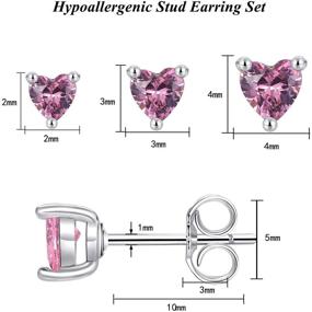 img 3 attached to 💖 Sterling Silver Heart CZ Stud Earrings Set - Hypoallergenic Cartilage Piercing Studs for Women and Girls - 3 Pairs in 2mm, 3mm, 4mm, and 5mm sizes