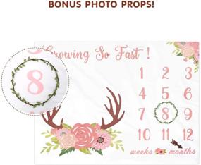 img 2 attached to Floral Deer Antler Baby Monthly Milestone Fleece Blanket for Girls – Watch Me Grow Photography Background with Weeks and Months Props for Newborn Infants – Ideal Shower Gift
