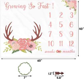 img 3 attached to Floral Deer Antler Baby Monthly Milestone Fleece Blanket for Girls – Watch Me Grow Photography Background with Weeks and Months Props for Newborn Infants – Ideal Shower Gift