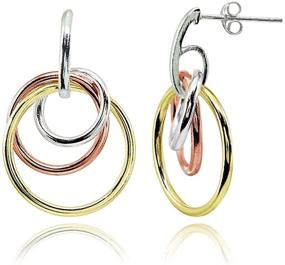 img 3 attached to Sleek Sterling Silver Triple Hoop Stud Earrings for Effortless Glam