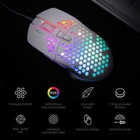 img 2 attached to 🐭 LTC Circle Pit HM-001 RGB Gaming Mouse – Lightweight Honeycomb Shell, 6400DPI, 6 Programmable Buttons – White