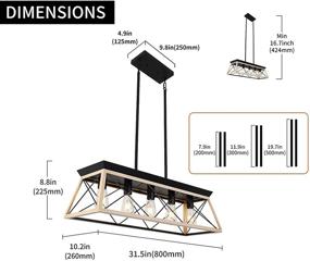 img 3 attached to 31.5 inch Rustic Farmhouse Chandelier - 5-Light Kitchen Island Pendant Lighting, Linear Ceiling Fixtures with White & Wood Painting - Perfect for Dining Room and More