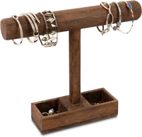 img 4 attached to 📿 Brown Wooden Bracelet Bangle Holder and Necklace Jewelry Display Stand Storage Tray for Home Organization - MOOCA, 11 3/4&#34;W x 2 3/4&#34;D x 9 3/4&#34;H