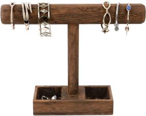 img 2 attached to 📿 Brown Wooden Bracelet Bangle Holder and Necklace Jewelry Display Stand Storage Tray for Home Organization - MOOCA, 11 3/4&#34;W x 2 3/4&#34;D x 9 3/4&#34;H