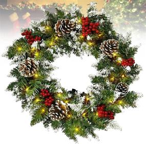 img 4 attached to 🎄 Winter Wonderland: 24 Inch Wintry Pine Christmas Wreath with Cones & Snowflakes - Perfect Decor for Front Doors, Windows, Fireplaces, and More!