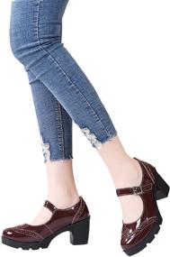 img 3 attached to 👠 DADAWEN Классические туфли на платформе среднего каблука из натуральной кожи для женщин, с квадратным мысом типа Мэри Джейн: Сочетание вечного стиля и комфорта.