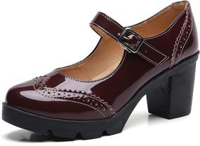 img 4 attached to 👠 DADAWEN Классические туфли на платформе среднего каблука из натуральной кожи для женщин, с квадратным мысом типа Мэри Джейн: Сочетание вечного стиля и комфорта.