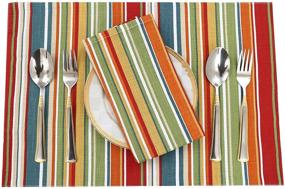 img 4 attached to 🍽️ Ruvanti Dining Table Placemats - 100% Cotton Woven, Set of 6, 13x19 Inch, Red & Fall Multi Stripe - Farmhouse Spring Cloth Table Mats for Christmas, Thanksgiving Dinners