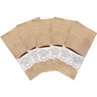 🧺 vintage burlap lace utensil holders - 50 pack jute napkin & silverware pouches for rustic weddings, christmas & thanksgiving party decorations логотип