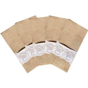 img 4 attached to 🧺 Vintage Burlap Lace Utensil Holders - 50 Pack Jute Napkin & Silverware Pouches for Rustic Weddings, Christmas & Thanksgiving Party Decorations