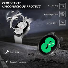 img 1 attached to 📱 [3+2 Pack] QSOON Rugged Case for Samsung Galaxy Watch 4 40mm, Hard PC Cover with Tempered Glass Screen Protector, Full Coverage Matte Case, Silver/Silver - Protective Bumper Shell Films