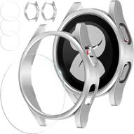 📱 [3+2 pack] qsoon rugged case for samsung galaxy watch 4 40mm, hard pc cover with tempered glass screen protector, full coverage matte case, silver/silver - protective bumper shell films logo