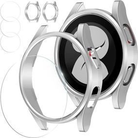 img 4 attached to 📱 [3+2 Pack] QSOON Rugged Case for Samsung Galaxy Watch 4 40mm, Hard PC Cover with Tempered Glass Screen Protector, Full Coverage Matte Case, Silver/Silver - Protective Bumper Shell Films