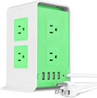 🔌 green power strip tower surge protector with 4 usb ports, 8 ac outlets, and 6ft extension cord - charging station power supply multi socket plug for pc laptop, smartphone, and appliance logo