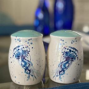 img 2 attached to 🐙 Dive into Delight: Ceramic Jellyfish Salt and Pepper Shakers - Perfectly Adorable Novelty Set