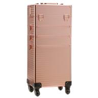 🌹 channcase rose gold portable makeup trolley cart: 4-in-1 traveling aluminum professional organizer with multiple-sized compartments and wheels logo