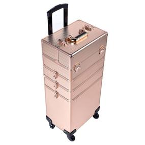 img 3 attached to 🌹 Channcase Rose Gold Portable Makeup Trolley Cart: 4-in-1 Traveling Aluminum Professional Organizer with Multiple-Sized Compartments and Wheels