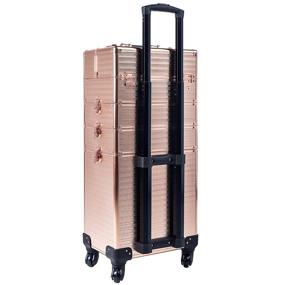 img 2 attached to 🌹 Channcase Rose Gold Portable Makeup Trolley Cart: 4-in-1 Traveling Aluminum Professional Organizer with Multiple-Sized Compartments and Wheels