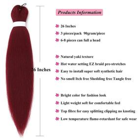 img 3 attached to 🔴 Colorful EZ Pre-Stretched Braiding Hair Set: Red 26-inch Synthetic Yaki Fiber for Itch-Free Crochet Twist Braids - 3 Pack by UPruyo