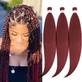 img 4 attached to 🔴 Colorful EZ Pre-Stretched Braiding Hair Set: Red 26-inch Synthetic Yaki Fiber for Itch-Free Crochet Twist Braids - 3 Pack by UPruyo