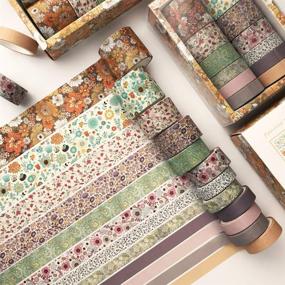 img 1 attached to 🍂 Flymind 24 Rolls Washi Tape Set: Japanese Decorative Fall Floral Patterns for Crafts, Scrapbooks, Journals, and Gift Wrapping - Brown Vintage Masking Tape