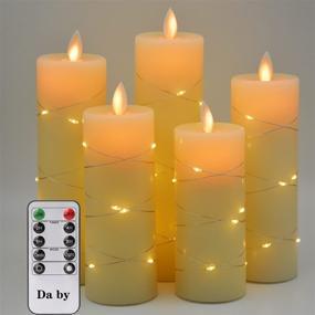 img 4 attached to 🕯️ Da Flameless Candles with String Lights - 5-Piece LED Set, Remote Control, Timer, Dancing Flame, Real Wax - Battery-Powered