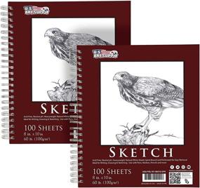 img 4 attached to 📒 Pack of 2 U.S. Art Supply Side Spiral Bound Sketch Paper Pads - 8x10 Inches, 60lb - 100 Sheets in Each Pad