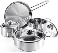 🍳 7-piece silver stainless steel induction cookware set with lid - dishwasher safe kitchenware cooking set logo
