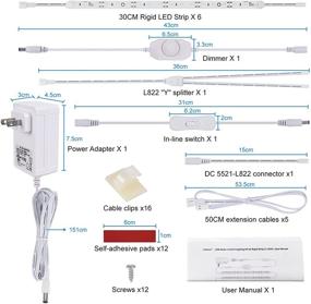 img 2 attached to 🔦 Kitchen Cabinet LED Lighting Kit for Under Cabinet, Counter, Shelf, Bookcase, Closet – 6 PCS 12 Inches LED Light Strip with Adapter, Switch, Dimmer, and Extension Cable – Plug-in, Dimmable, Daylight White 5000K