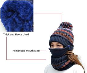 img 3 attached to Fleece-Lined Women's Knit Beanie Hat, Scarf, and Mask Set - Warm, Soft, Slouchy Skull Cap with Pom