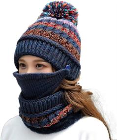 img 4 attached to Fleece-Lined Women's Knit Beanie Hat, Scarf, and Mask Set - Warm, Soft, Slouchy Skull Cap with Pom