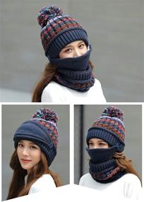 img 2 attached to Fleece-Lined Women's Knit Beanie Hat, Scarf, and Mask Set - Warm, Soft, Slouchy Skull Cap with Pom