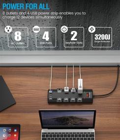 img 1 attached to 🔌 LUCKYOX Power Strip USB Surge Protector | 8 Outlet, 4 USB Wall Mount | 5ft Extension Cord | 3200 Joules & Overload Protection