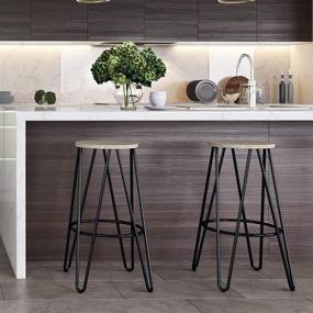 img 3 attached to 🪑 SimpliHome Simeon 30" Bar Stool: Natural & Black Metal, Round Industrial Design, Backless – Ideal for Kitchen & Dining Room