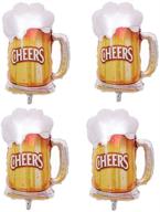 🍺 beer cup balloons set of 4 - summer party decor, beer festival helium mylar balloons, birthday bash supplies (gold) логотип